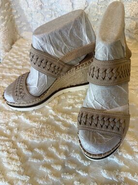 gentle souls Taupe Braided Double-Strap Platform Sandals #613